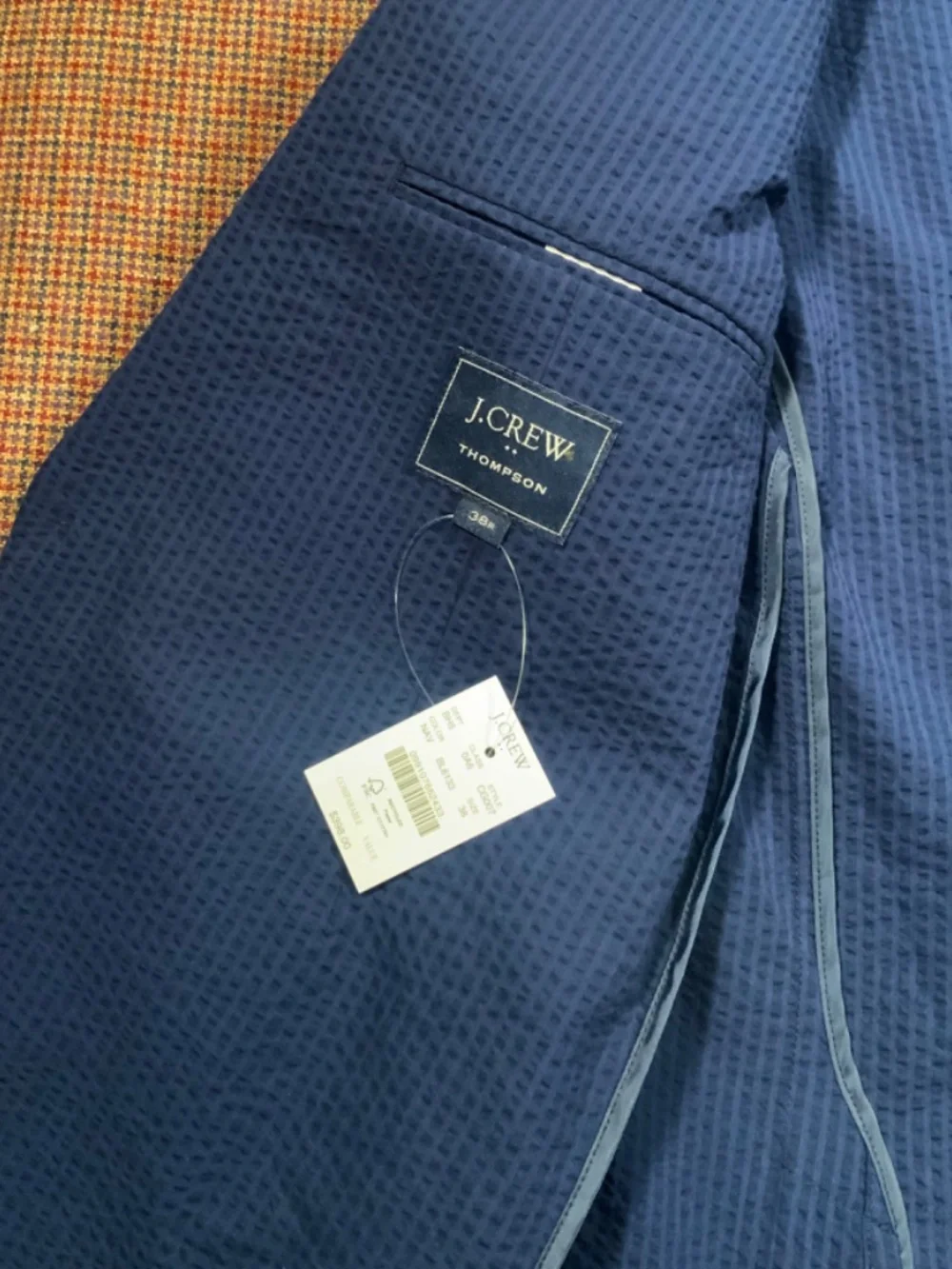 NEW $398 J.Crew Thompson Navy Seersucker Blazer Sz 38R Unlined Sport Coat Ludlow